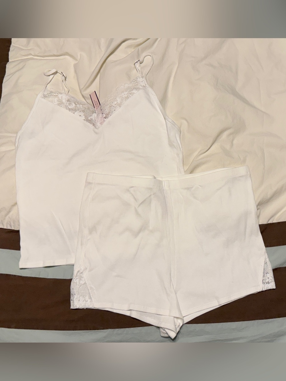 Victoria's Secret White Lace-Trim Cami & Shorts Sleep Set NWT